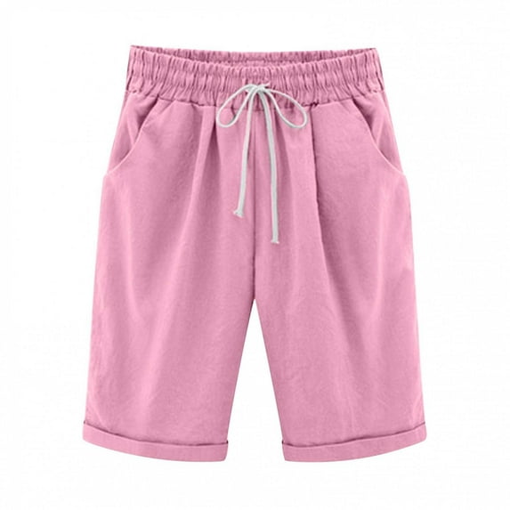 Deals of the Day,Bidobibo Women's Summer Casual Cotton Linen Shorts Hign Waisted Shorts Beach Comfy Elastic Waist Drawstring Loose Fit Solid Color Shorts Pants with Pockets