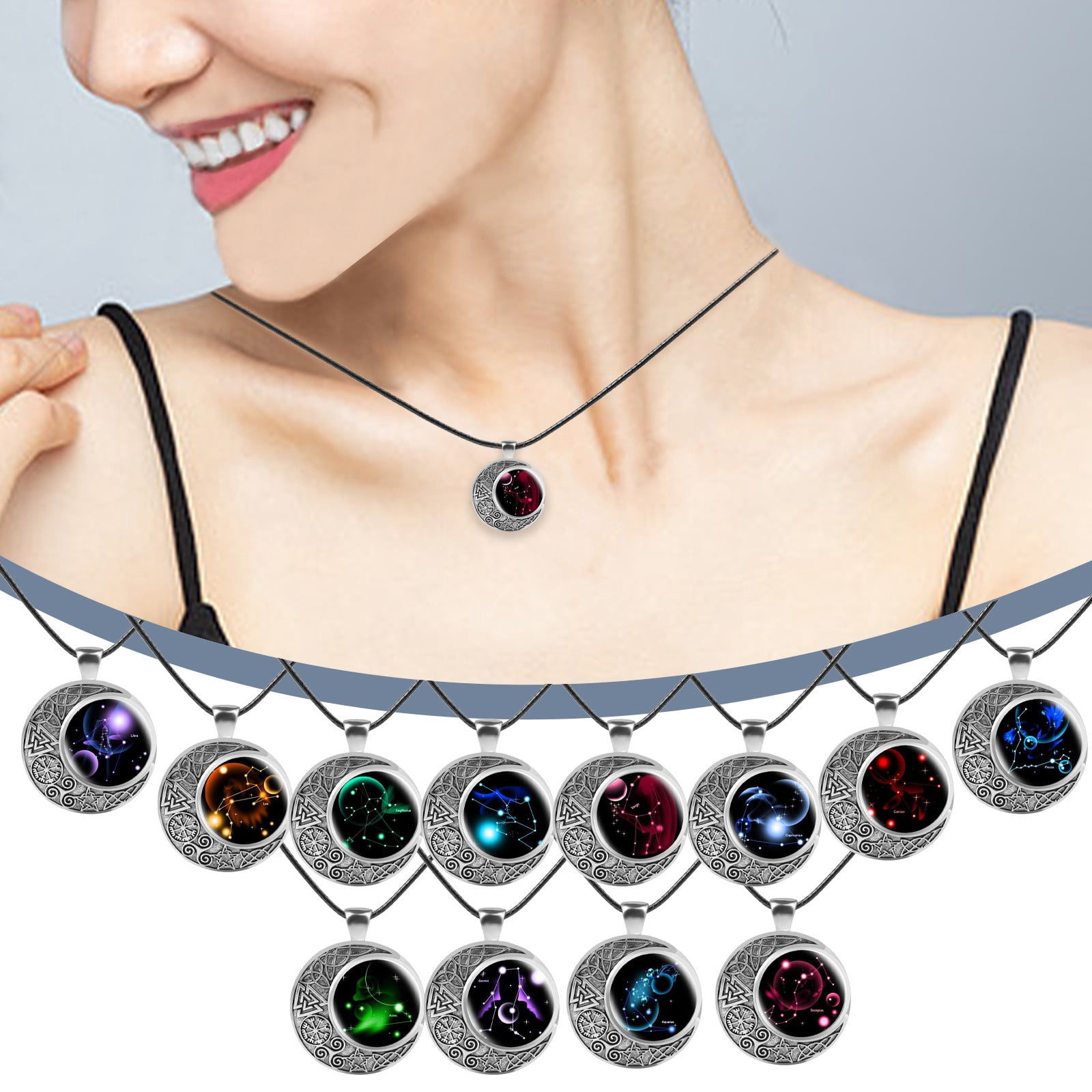 12 Constellation Necklace Set – Zodiac Moon Pendant & Leather Bracelet For Women | Adjustable, Gift Ready - View #5