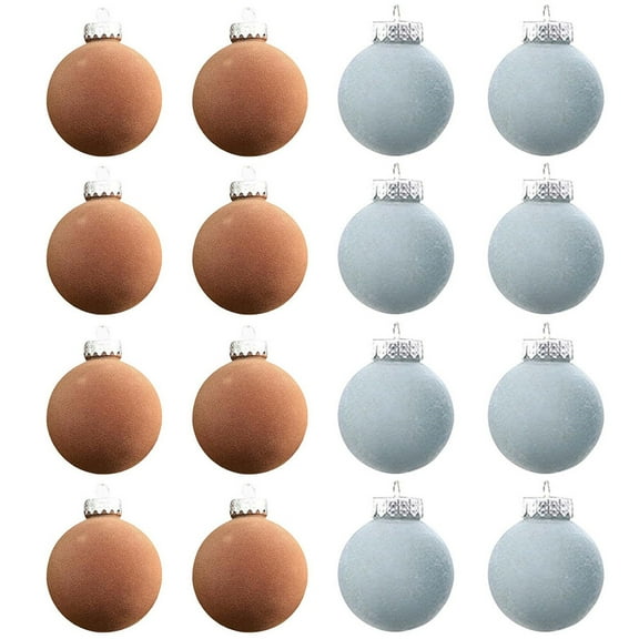 15 Pcs Velvet Christmas Balls Bulk Flocked Christmas Tree Ball Ornaments Plastic Balls Xmas Decorative Hanging Ornaments Christmas Tree Decoration (Blue+Brown,2.36 Inch)