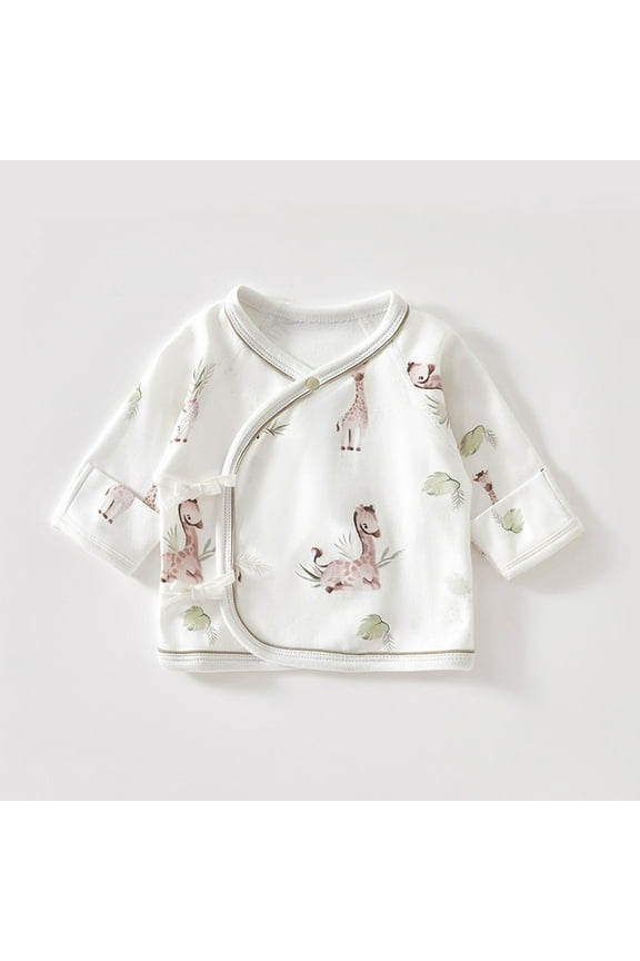 Baby Boys Girls Long Sleeve Side Snap Cotton Shirts Casual Fall Cute Print Unisex Newborn Kimono Soft Tee Shirts Top