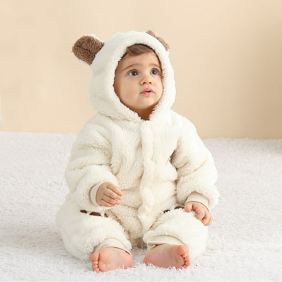 Abomasnow Baby Newborn Bear Fleece Snowsuit Fall and Winter Cute Rompers Warm Botton Down Hooded Jumpsuit for Baby Boys Girls 0-12 Months