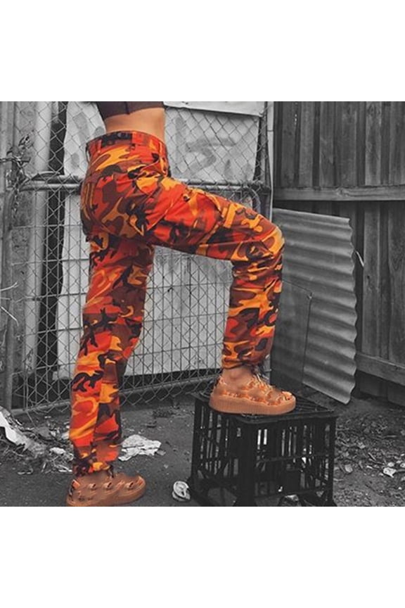 Women's Camouflage Cargo Pants High Waist Tapered Pants Casual Loose Fit Hiking Running Baggy Trousers with Pockets