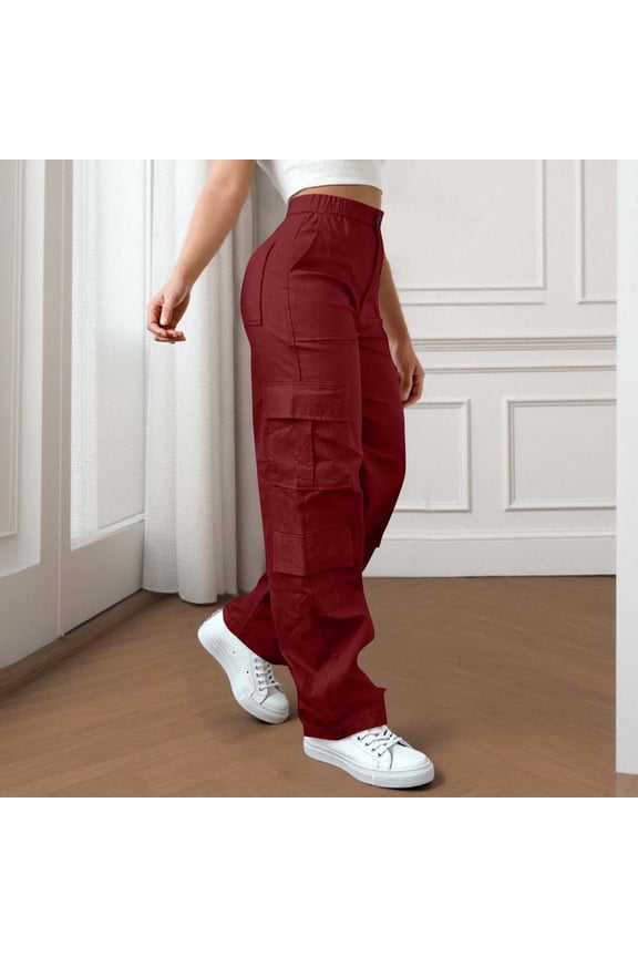 Women's Cargo Pants High Waist Tapered Pants Casual Loose Fit Hiking Running Baggy Trousers with Pockets