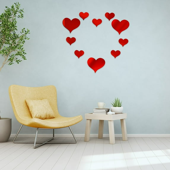 Bifavgk 10Pcs 3D Mirrors Love Heart Wall Stickers Kids Room Decal Wall Art Home Decor Wallpaper Peel And Stick Wall Mirror Wall Art For Living Room Wall Decor