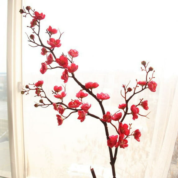 Collapsible Artificial Flower Arrangements,Artificial Silk Fake Flowers Plum Blossom Floral Wedding Bouquet Party Decor Hot