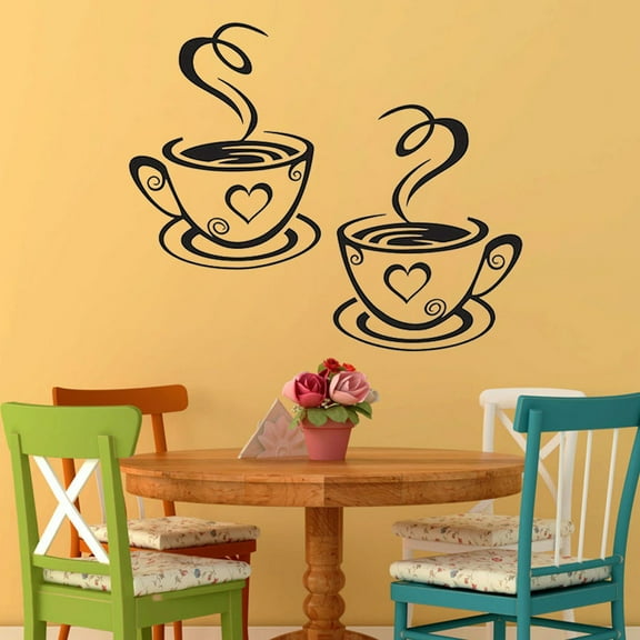 Bifavgk Cafe Coffee Wall Cups Cafe Vinyl Decals Pub Decals Home Kitchen Art Stickers Home Decor Wallpaper Peel And Stick Wall Art For Living Room Wall Decor