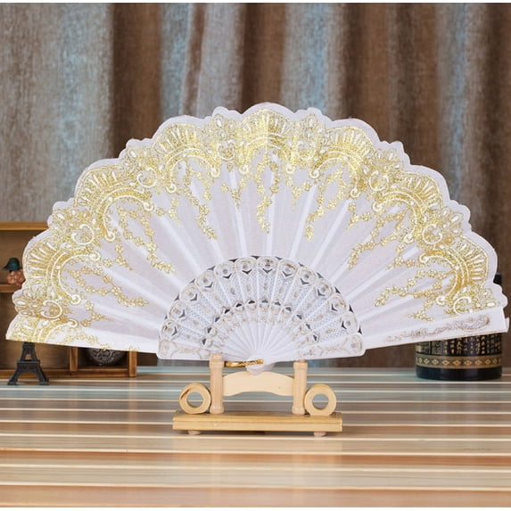 Bifavgk Hand Fans For Women Foldable Folding Fans Handheld Chinese Style Dance Wedding Party Lace Silk Folding Hand Held Flower Fan Black Handheld Fan Hand Fan Hand Held Fan White