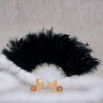 Bifavgk Wedding Showgirl Dance Elegant Large Feather Folding Hand Fan Decor Decal Black Handheld Fan Hand Fans For Women Foldable Hand Fan Hand Held Fan