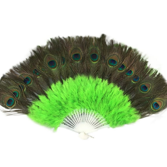 Bifavgk Wedding Showgirl Dance Elegant Large Feather Folding Hand Fan Decor Decal Green Handheld Fan Hand Fans For Women Foldable Hand Fan Hand Held Fan