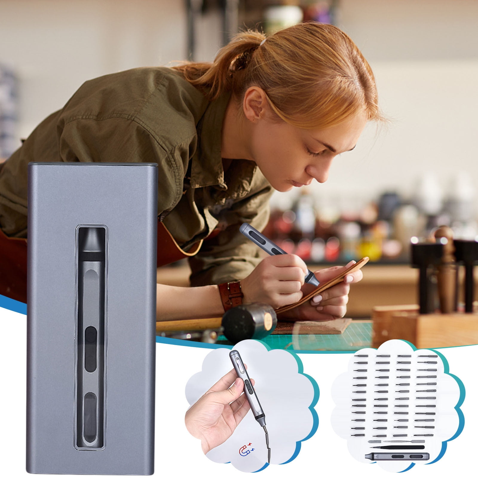 Deals of The Day Clearance! Gosuguu 50-in-1 Electric Screwdriver Set, Precision Mini Automatic Power Screwdriver, LED Light, Magnetic Bits, USB Rechargeable Screwdriver for Phone and Laptop