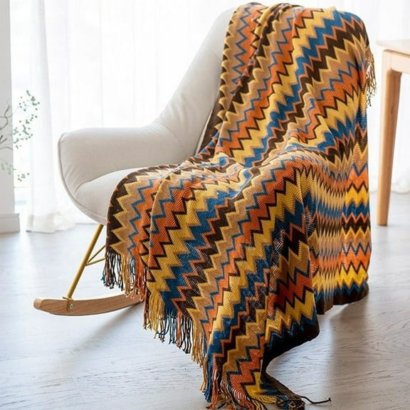 Gosuguu Bohemian Sofa Blanket, Decorative Knit Throw for Office and Nap Time, Soft Wool Blanket for Sofa, Air Conditioning Blanket, and Afternoon Nap Comfort
