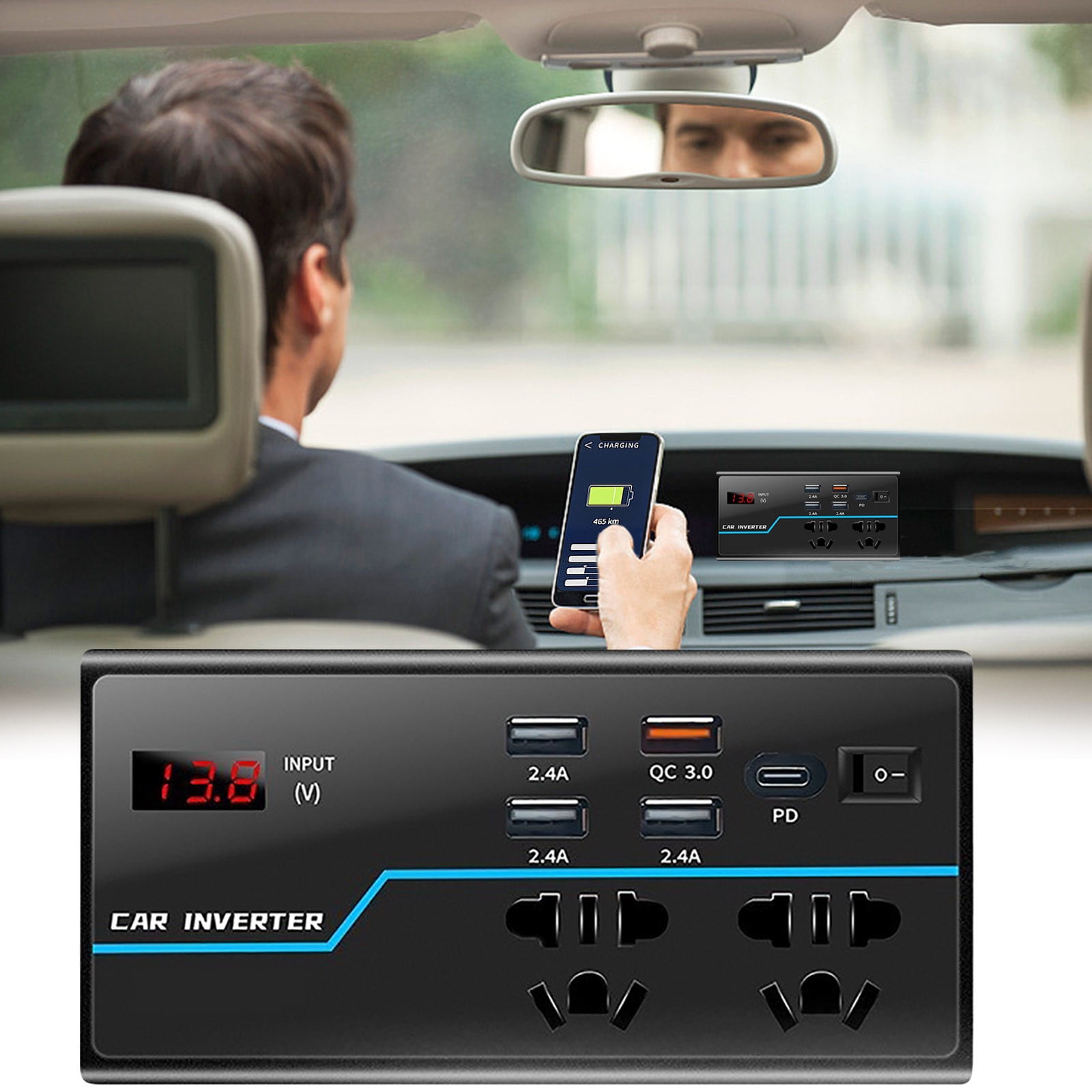 Deals of The Day Clearance! Gosuguu Car Truck 12V/24V to 220V Multi-Function Inverter Converter, Vehicle Charger, 220V Power for Car, Truck, RV, and Outdoor Electrical Devices
