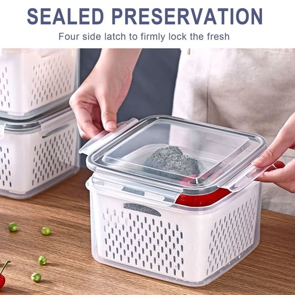 Gosuguu Fruit and Vegetable Storage Containers for Fridge, Large 3-in-1 Produce Storage Bins, Fresh Draining Containers with Lid and Colander for Fridge Organization