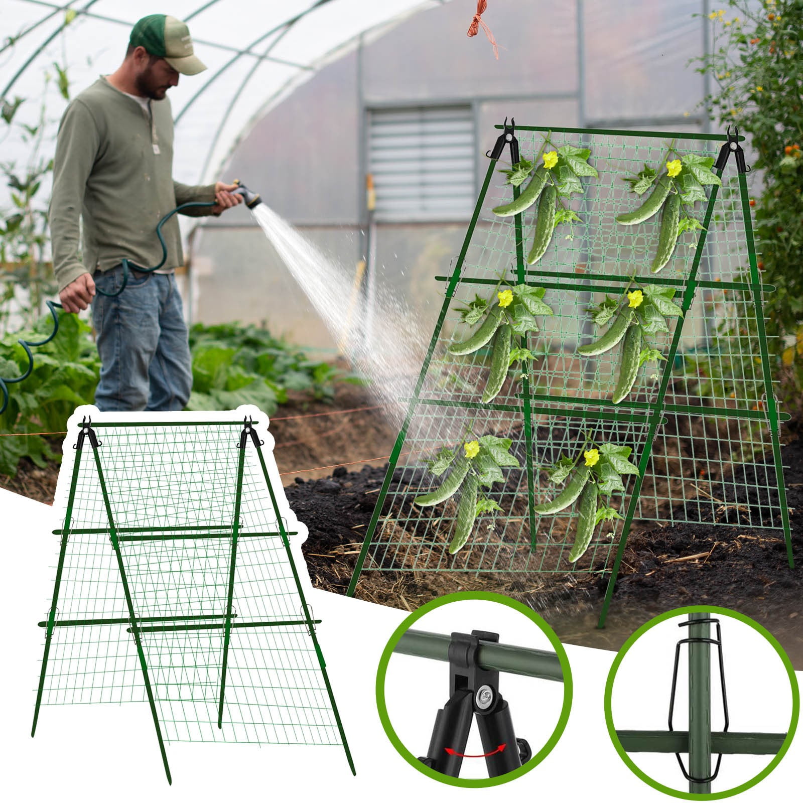 Gosuguu Garden Support Frame for Cucumbers, A-Frame Plant Support, Greenhouse Cucumber Trellis, Plant Holder for Vegetables, Sturdy Garden Support System