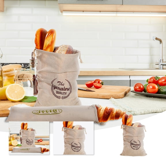 Gosuguu Reusable Bread Bags with Drawstring, Natural Unbleached Linen Bread Storage Bags, Food Storage for Kitchen, Eco-Friendly Bread Bags for Freshness