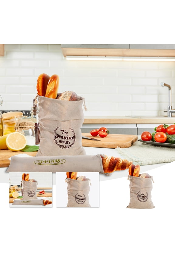 Reusable Bread Bags with Drawstring, Natural Unbleached Linen Bread Storage Bags, Food Storage for Kitchen, Eco-Friendly Bread Bags for Freshness