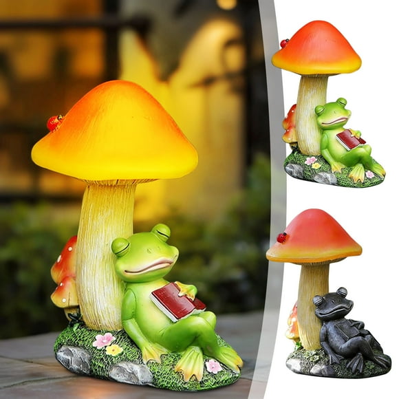 Deals of The Day Clearance! Gosuguu Solar Resin Mushroom Lamp and Frog Ornaments - Outdoor Garden Decoration with Solar Powered LED Lights, Garden Accent Lighting for Yard, Patio, and Lawn