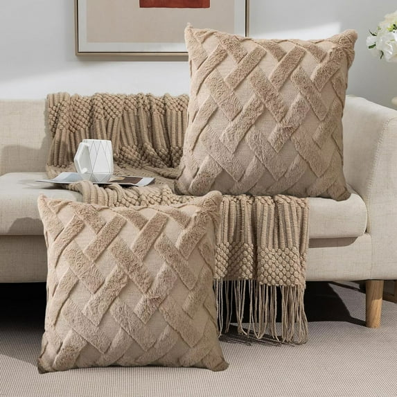 Gosuguu Solid Color Intersection Plaid Decorative Pillowcase, 40x40cm, Soft Furry Cushion for Living Room, Sofa, Bed, Fashionable Home Decor, Cozy Throw Pillow Cover