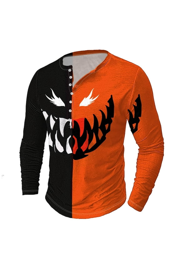 Halloween Retro Long Sleeve T-Shirts Thansgiving Day Novelty Graphic Tees Halloween Costume for Holiday Party (Reg. Or Big & Tall)