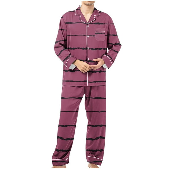 Deals of The Day Clearance Miqool Mens Striped Pajama Sets Two Piece Long Sleeve Button Down Pj Sets Soft Sleepwear 2 Piece Lounge Set Nightwear with Pockets
