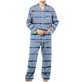 thumbnail image 1 of Miqool Mens Striped Pajama Sets Two Piece Long Sleeve Button Down Pj Sets Soft Sleepwear 2 Piece Lounge Set Nightwear with Pockets, 1 of 6