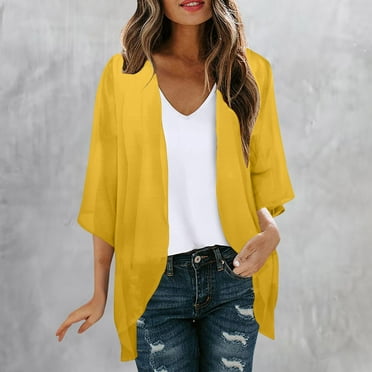 Deals of The Day Clearance Miqool Women's Beach Cover Ups 3/4 Sleeve Lightweight Open Front Kimono Cardigans Summer Casual Loose Blouse Tops Swimsuit Cover Up for Women