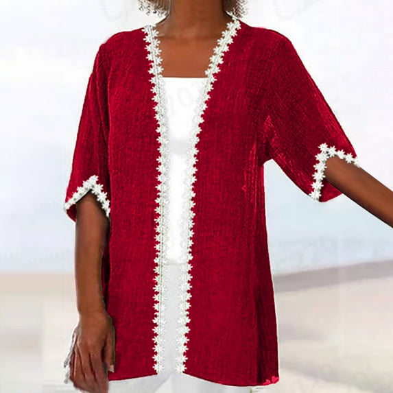 Deals of The Day Clearance Miqool Women's Cotton Linen 3/4 Sleeve Lightweight Open Front Kimono Cardigans Casual Loose Beach Cover Ups Swimsuit Cover Up for Women