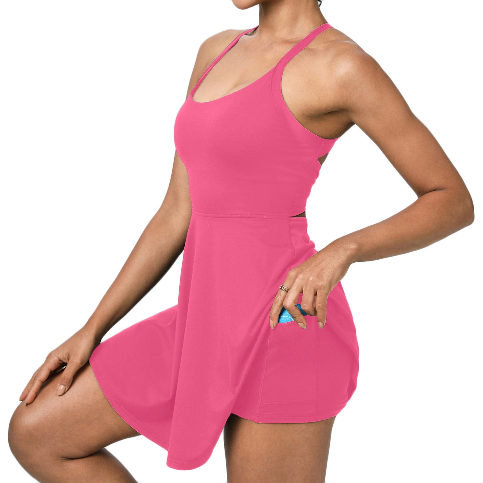 Miqool Womens Tennis Dress Built in Shorts and Bra Open Back Twisted Summer Exercise Workout Mini Dress for Golf Athletic