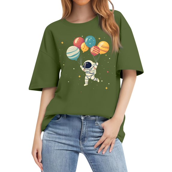 NAMTYQX Blouses for Women Dressy Casual Stylish Cool Round Neck Short Sleeve Oversized Print Light Loose Fit Graphic Womens Tops Casual Army Green Size 3XL