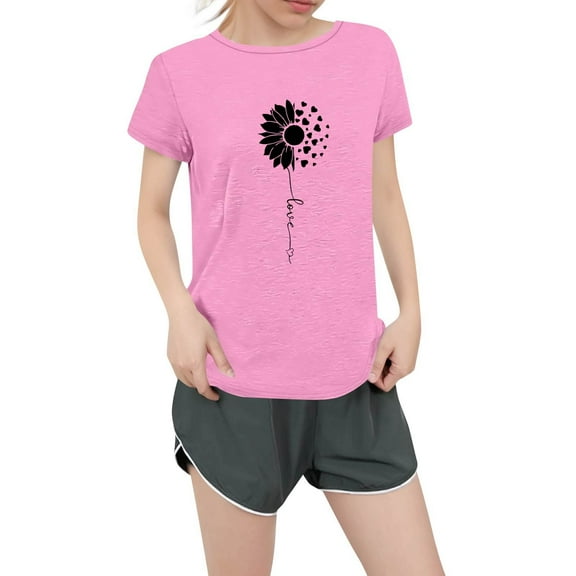 NAMTYQX Cute Shirts for Women Lightweight mit Print Loose Graphic Lounge Oversized Crew-Neck Short Sleeve Airoft Shirts for Teens Girls Pink Size S