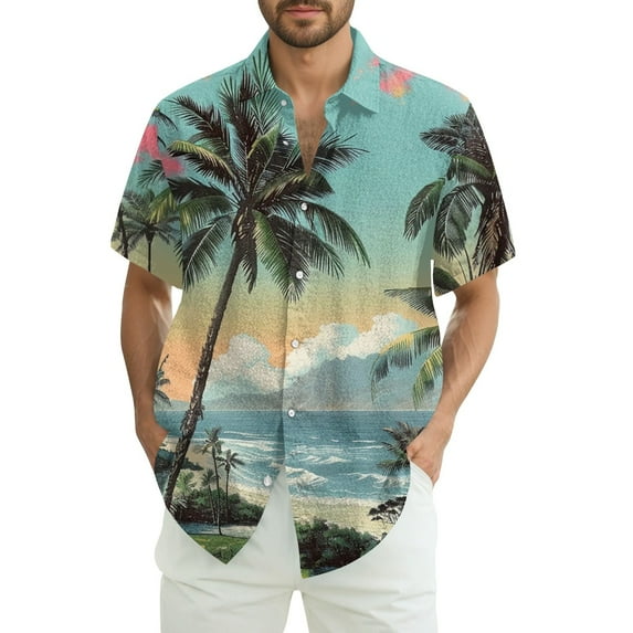 NAMTYQX Funny Hawaiian Shirts for Men Loose Lightweight Button Front Tropical Print Plus Size Short Sleeve Lapel Softest Casual Tshirts Shirts for Men Light Blue Size 5XL
