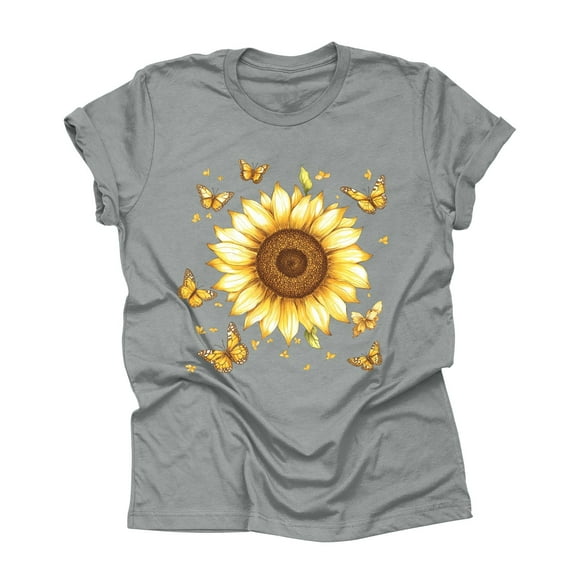 NAMTYQX Graphic Tees for Women Trendy Pattern Crewneck Stretch Cool Hawaiian Short Sleeve Baggys Patterned Plus Size Womens Casual Tops Gray Size S