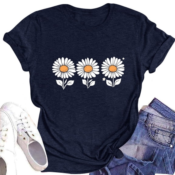 NAMTYQX Hawaiian Shirts for Women Short Sleeve Muster Graphic Stylish Baggy Crewneck Cool Plus Size Lightweight Summer Tops Dark Blue Size S