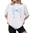 thumbnail image 1 of NAMTYQX Ladies Tops and Blouses Baggy Stretchy Patterned Plus Size Hawaiian Bedruckt Round Neck Soft Short Sleeve Tops for Women Trendy Summer White Size S, 1 of 4