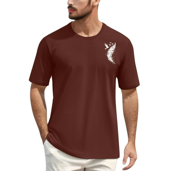 NAMTYQX Mens Summer Shirts Lightweight Loose Short Sleeve Crewneck Airoft Casual Patterned Soft Lounge Plus Size Tshirts Shirts for Men Wine Size 4XL