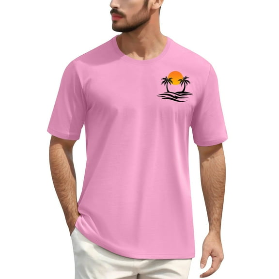 NAMTYQX Mens T-Shirts Graphic Tees Boho Relaxed Fit Pattern Lightweight Soft Breathable Casual Crewneck Plus Size Short Sleeved Funny Shirts for Men Pink Size S