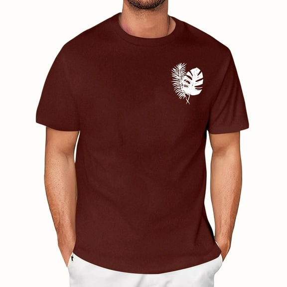NAMTYQX Mens T-Shirts Patterned Plus Size Short Sleeve Crewneck Cool Hawaiian Light Casual Baggy Breathable Men's T-Shirts Wine Size 3XL