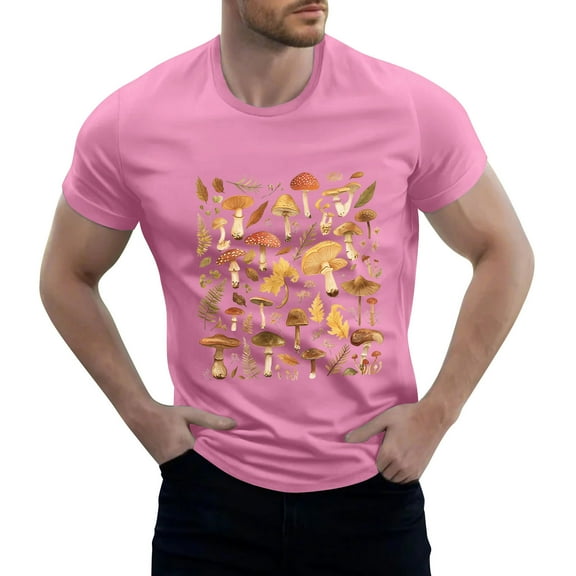 NAMTYQX Polyester Shirts for Men Lightweight Short Sleeve O Neck Cool Oversized Loose Fit Soft Boho Casual Pattern Shirts for Men Pink Size 3XL