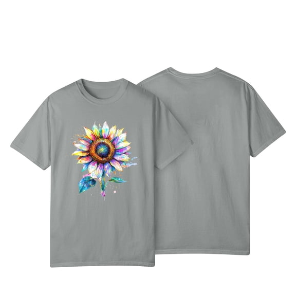 NAMTYQX Short Sleeve Shirts for Women Patterned Plus Size Loose Short Sleeve Round Neck Breathable Patterned Casual Light Summer Tops Gray Size XL