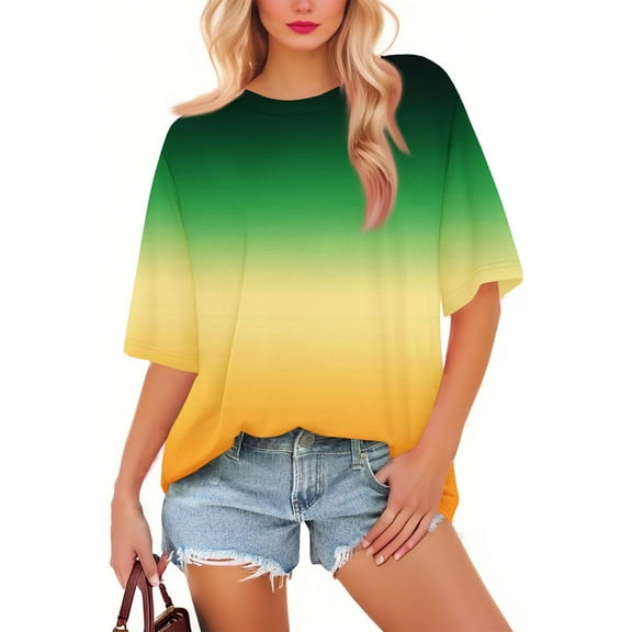 NAMTYQX Spring Tops for Women 2025 Short Sleeve Boxy Fit Plus Size Cute Casual Patterned Scoop Neck Lightweight Fashion Watermelon Red Size S