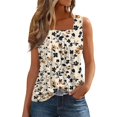 thumbnail image 1 of NAMTYQX Summer Shirts for Women Fashion Casual Wide Shoulder Straps Sleeveless Slim Fit Square Neck Soft Pattern Khaki Size S, 1 of 5