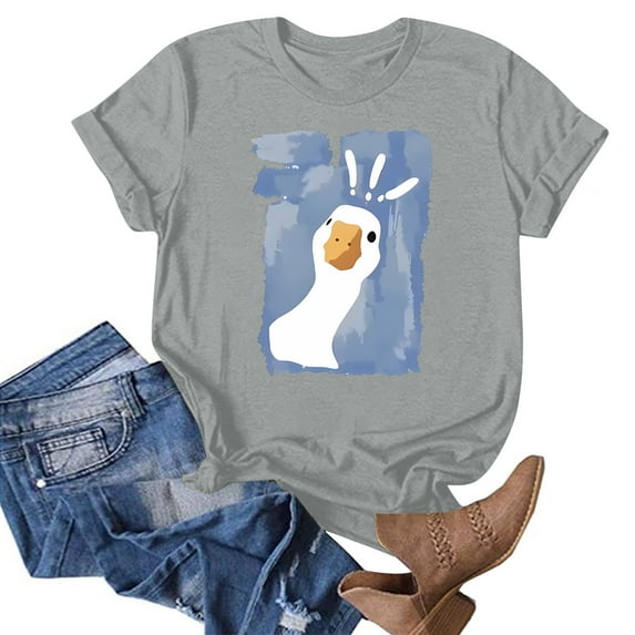 NAMTYQX Tshirts Shirts for Women Muster Crew Neck Stylish Soft Short Sleeve Loose Stretchy Oversize Graphic Cute Shirts for Women Gray Size S