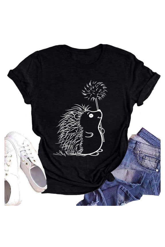 Women's T-Shirts Casual mit Print Soft Print Short Sleeve Crew-Neck Light Plus Size Loose Fitting Casual Tops for Women Black Size 2XL