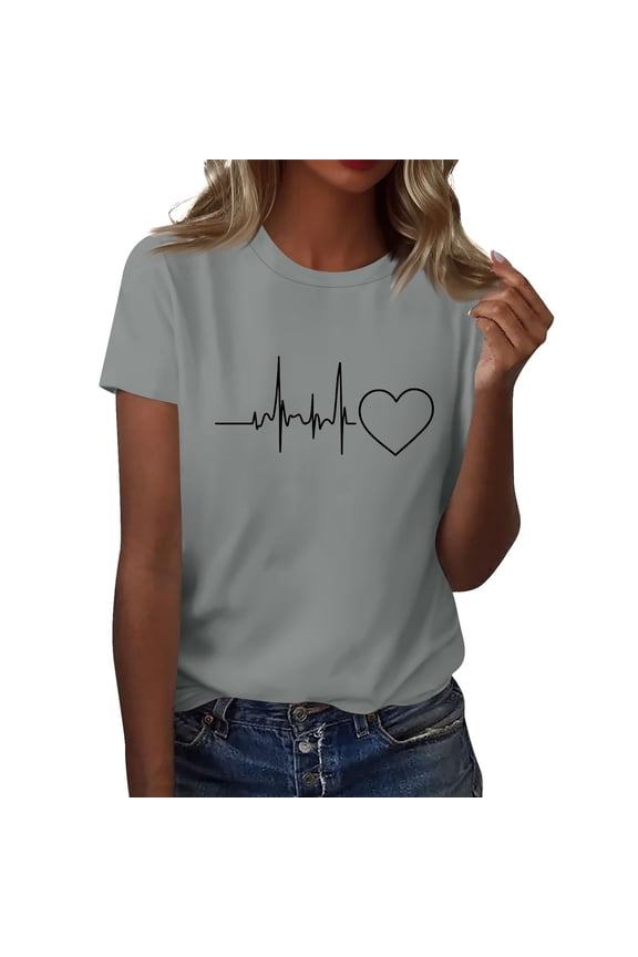 Women's T-Shirts Mit Print Basic Crewneck Plus Size Loose Fit Light Short Sleeve Cool Pattern Womens T Shirts Loose Fit Dark Gray Size 2XL