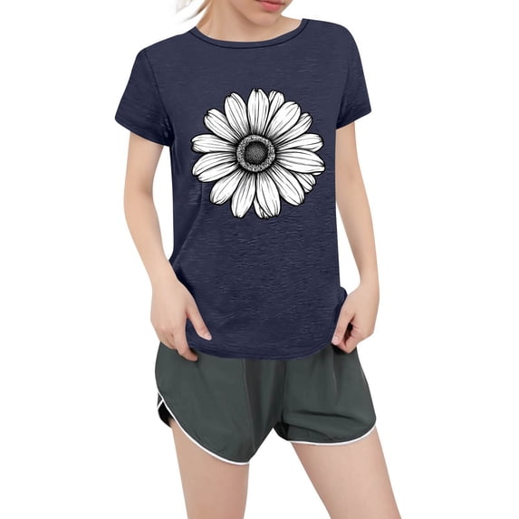 NAMTYQX Womens Casual Tops Muster Loose Fit Graphic Fashion Crewneck Light Short Sleeve Soft Oversized Tops for Women Trendy Navy Size 5XL