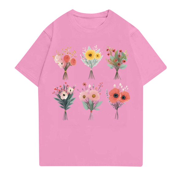 NAMTYQX Womens Casual Tops Round Neck Cool Muster Graphic Casual Short Sleeve Loose Plus Size Stretch Womens T Shirts Loose Fit Pink Size 2XL