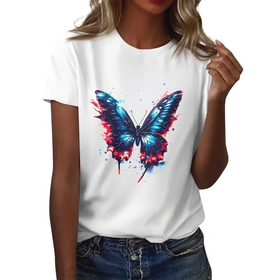 NAMTYQX Womens Shirts Dressy Casual Short Sleeve mit Muster Crewneck Plus Size Printed Stretchy Breathable Boxy Fit Classic Womens Graphic T Shirts Blue Size 3XL