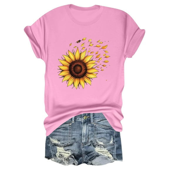 NAMTYQX Womens Short Sleeve Tops Cute Baggy Muster Graphic Crewneck Stretch Soft Short Sleeve Oversize Plus Size Summer Tops Pink Size XL