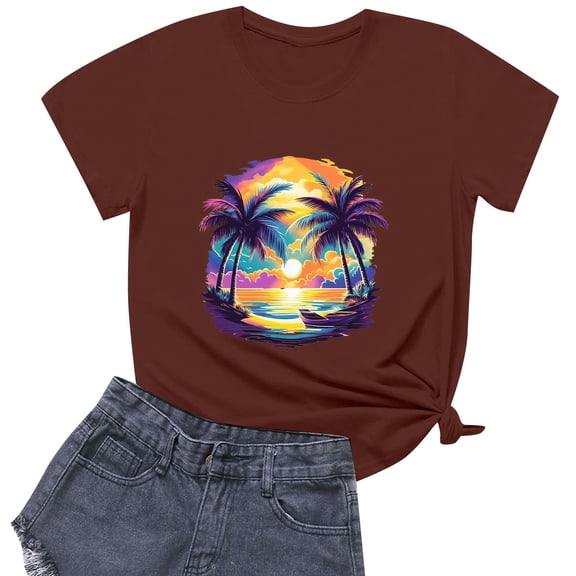 NAMTYQX Womens Spring Tops Oversize Crewneck Stretch Fullprint Short Sleeve Loose Patterns Cute Cool Blouses for Women Wine Size M