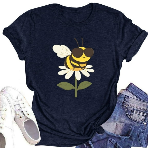 NAMTYQX Womens Summer Tops 2025 Trending Stretchy Graphic Bedrucken Baggy Crewneck Oversized Short Sleeve Breathable Blouses for Women Dark Blue Size L